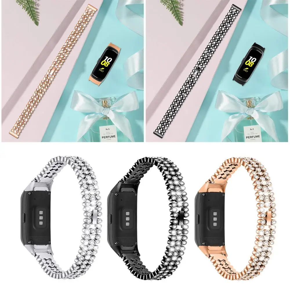 Блестящий металлический ремешок с бриллиантами для Samsung galaxy fit Женский умный