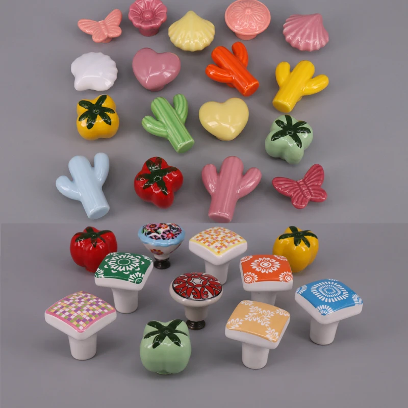 

1x Children Room Lovely Ceramic Knobs Colorful Drawer Wardrobe Kitchen Cupboard Door Handle With Screw