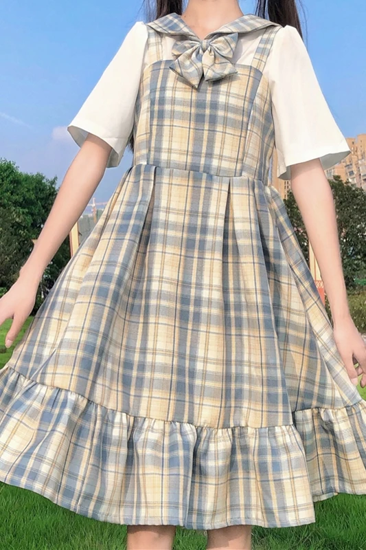 

Dress Japanese College-Style Sleeveless Student Plaid Ruffled Dress fairy dress tea party lolita dress sweet lolita doll
