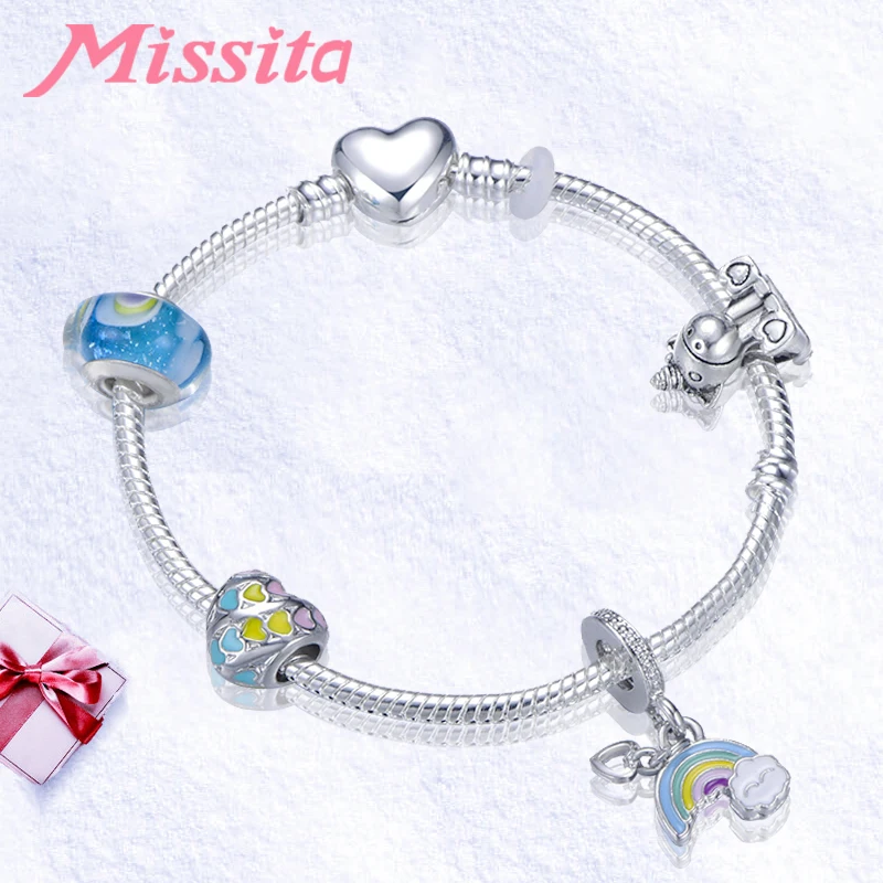 

MISSITA Fantasy Rainbow Series Charm Bracelet with Unicorn Charm Crystal Murano Beads Bracelets for Women Jewelry Brand Gift