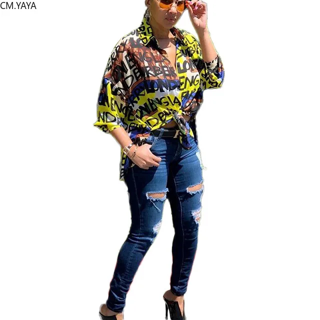 2019 новые женские осенние Рубашки с длинным рукавом и буквенным принтом модные