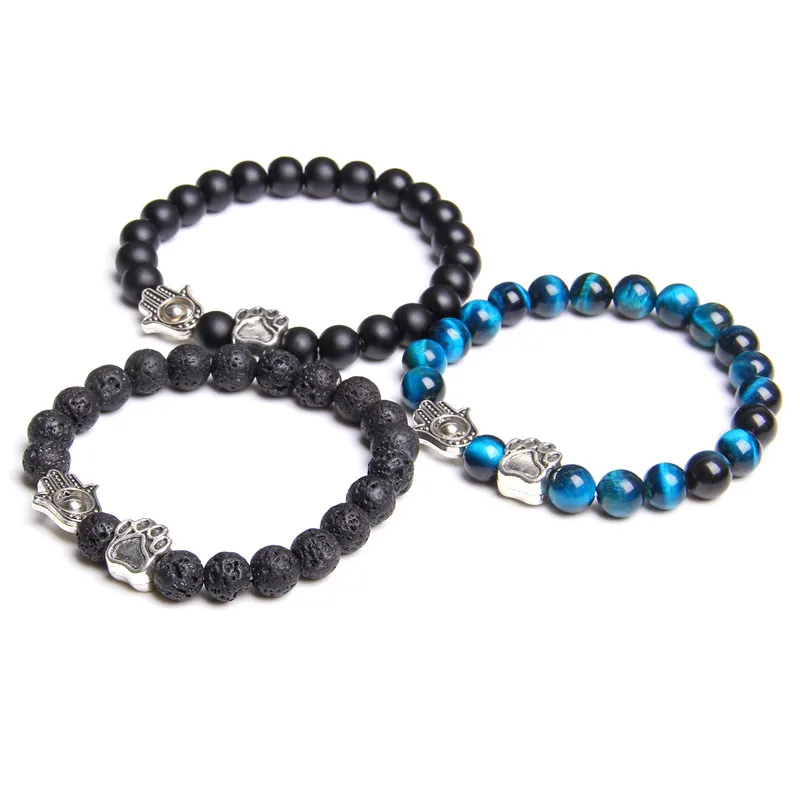 8 мм бусины тигровый глаз браслет для мужчин Очаровательная рука с собачьей лапой