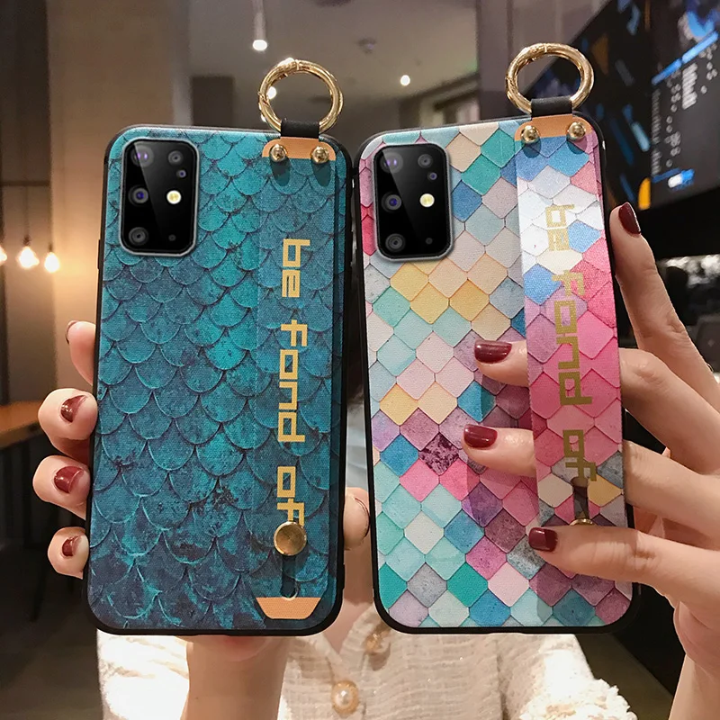A51 A71 A50 A40 A70 A30 Cover Trendy Geometric Soft Wrist Strap Phone Holder Case for Samsung S20 Ultra S8 S9 S10 S20+ Note 10 9 | Мобильные