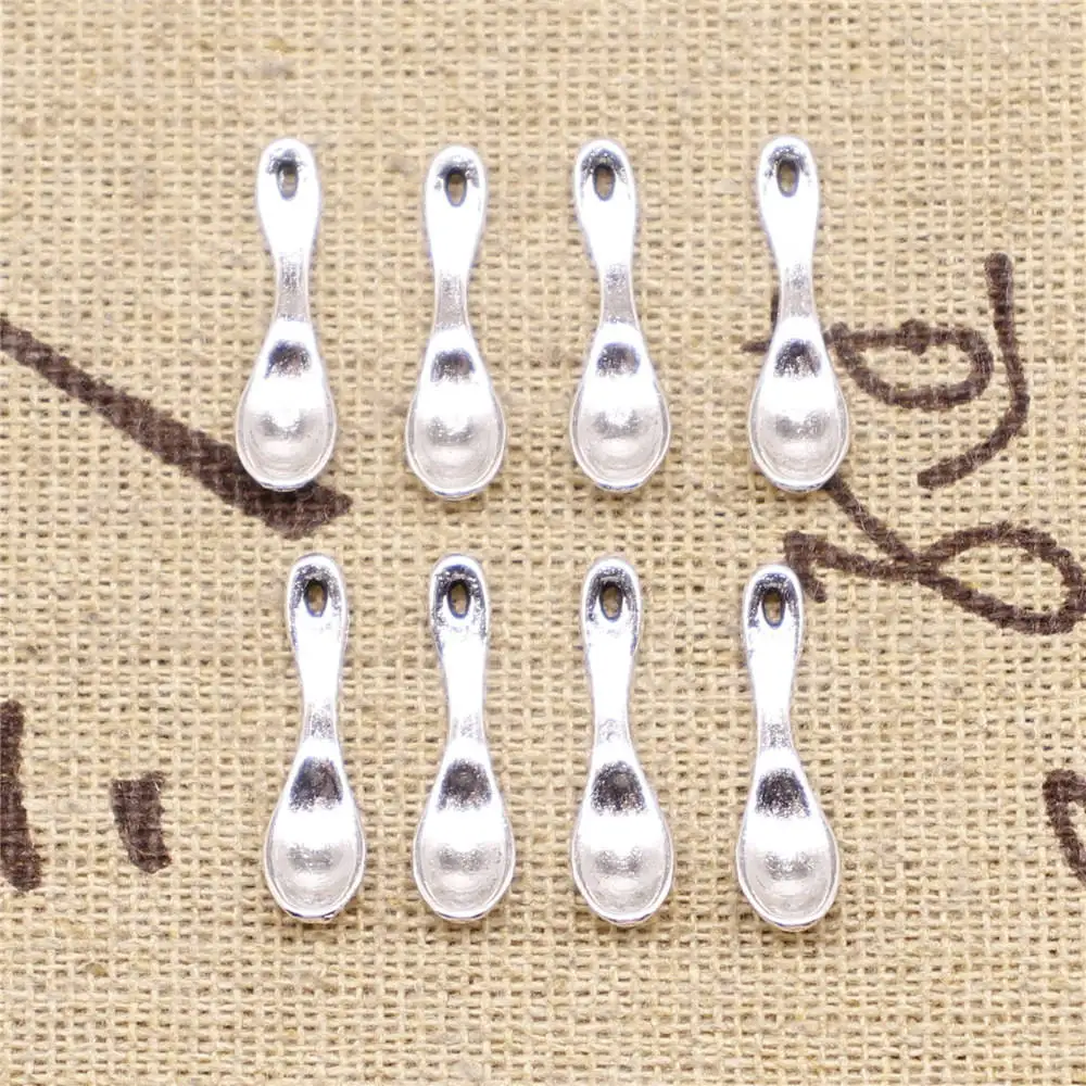 

Charms for jewelry making 60pcs 19x5mm antique silver color spoon charms