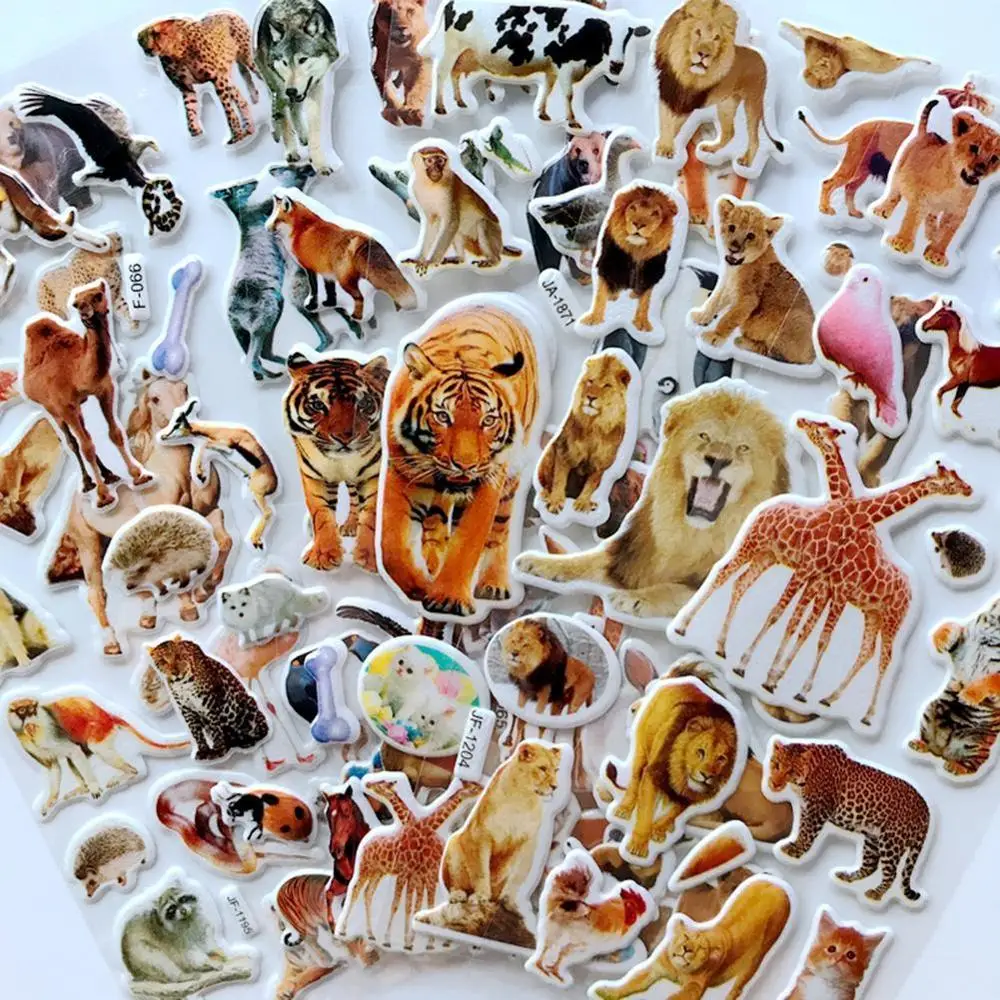 

10 Sheets/set Wildlife Wild Animals Scrapbooking Bubble Kids Puffy stickers Tigers Kawaii Toys Reward Lions Stickers F6E3