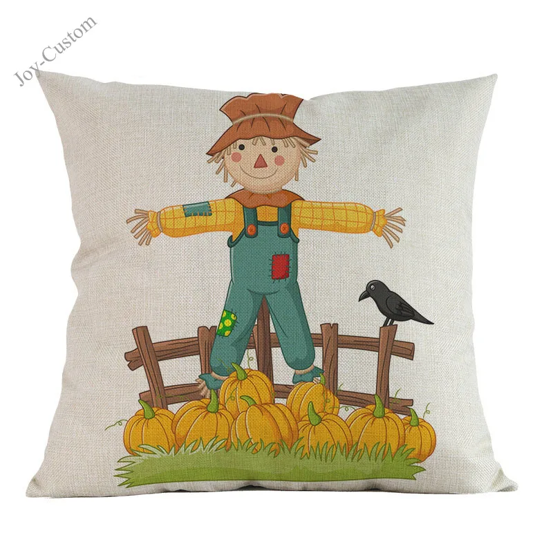 Happy Halloween Cartoon Pumpkin Scarecrow Pattern Linen Pillow Case Home Sofa Chair Festival Decoration Cushion Cover |