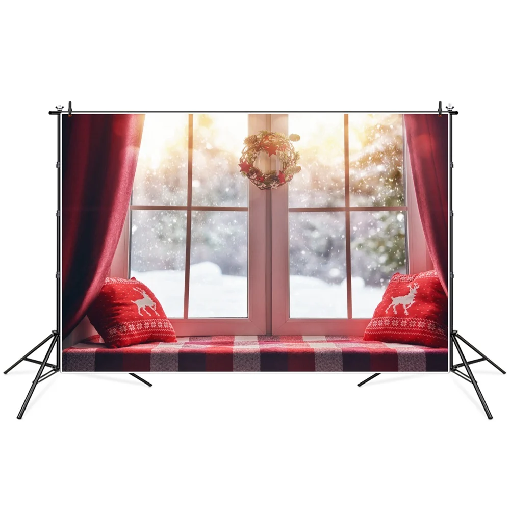 Фон для фотосъемки с изображением рождественского подоконника украшенного окна