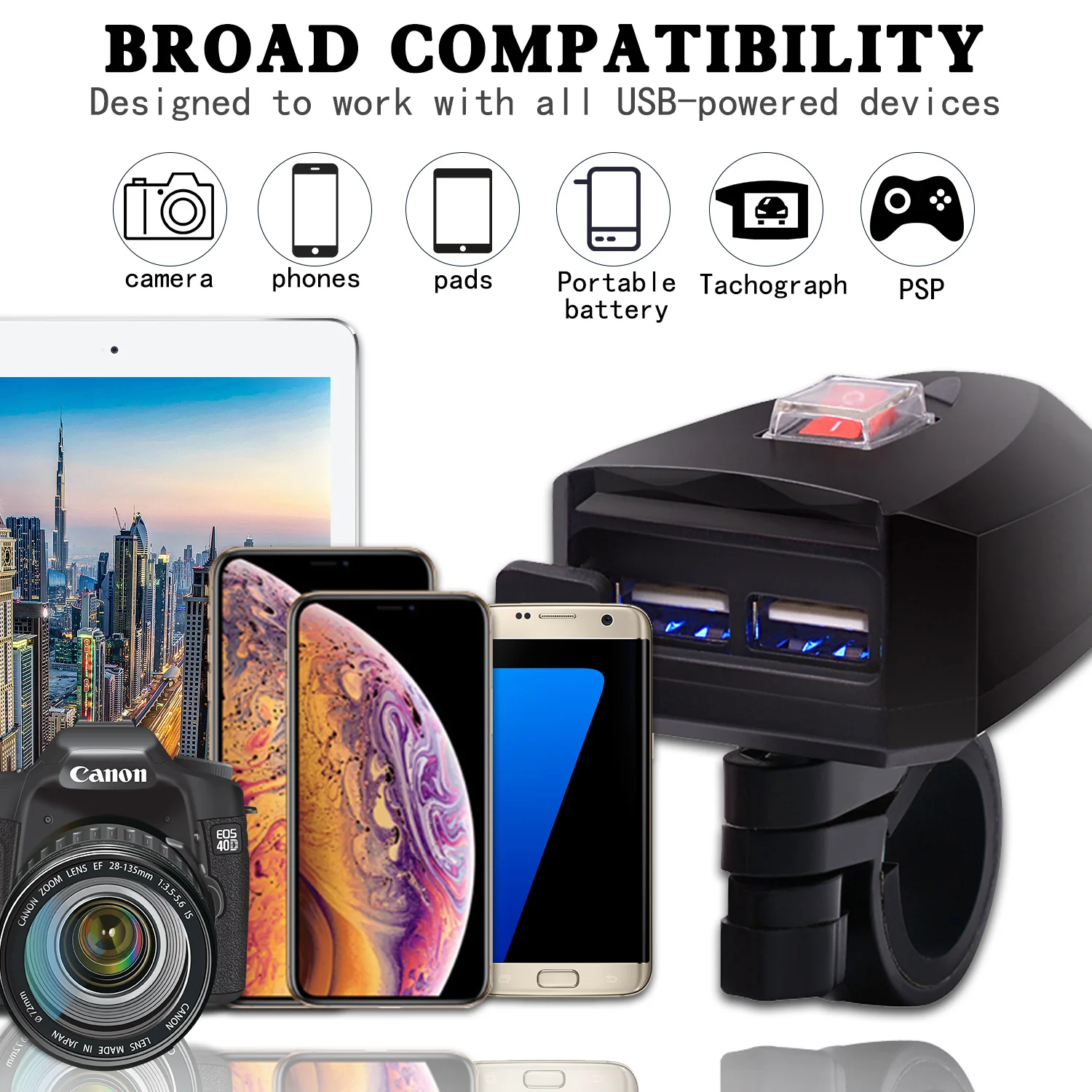 

5V Waterproof 2USB Motorcycle Cell Phone GPS Power Supply Socket Charger Switch Motorcycle Accessories