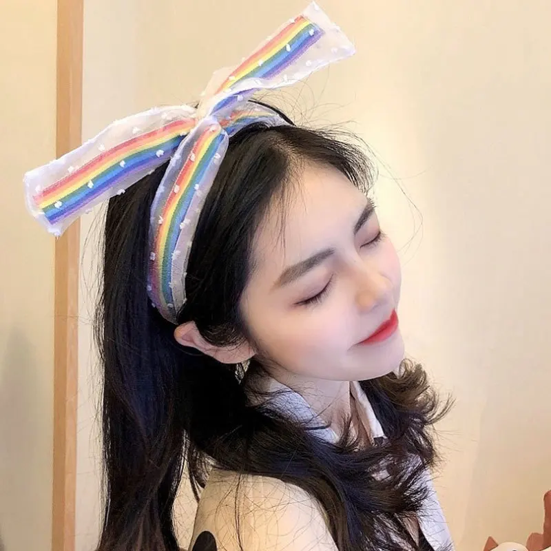 Радужные кружевные повязки со звездами для женщин волос в Корейском стиле