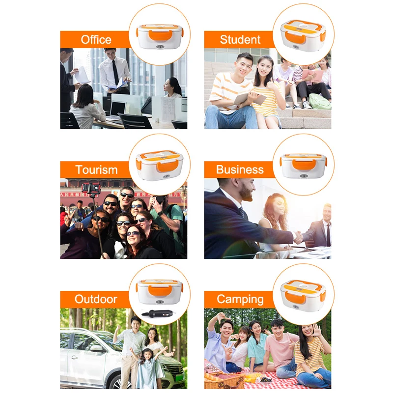 

Portable Electric Heating Stainless Steel Lunch Box Home Car Dual Use Rice Box Food Warmer H88F