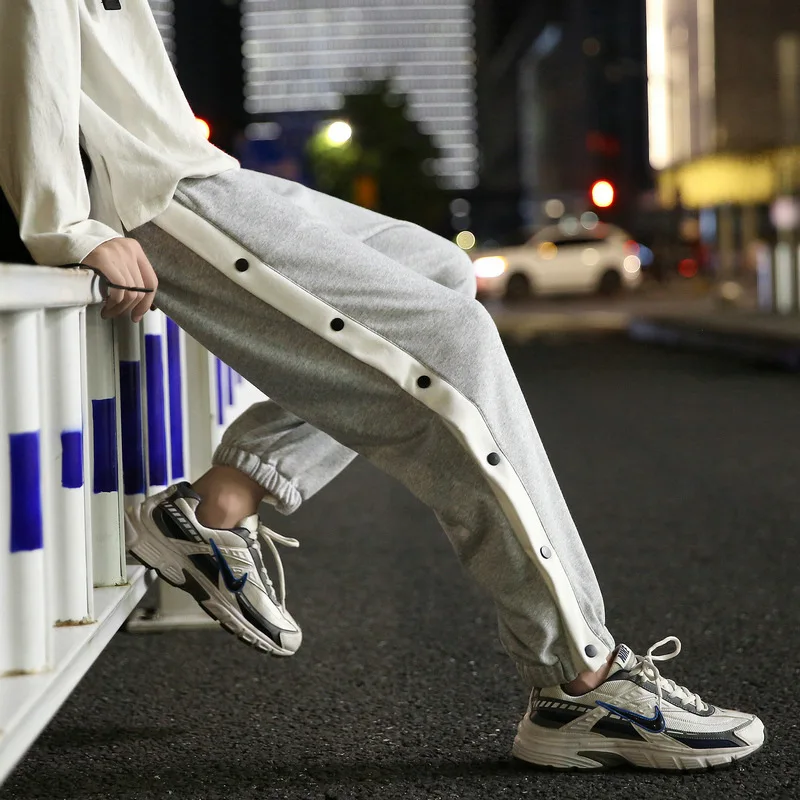 Men Basketball Pants Side Striped Button Easy To Wear Mens Casual Pant Loose Sweatpants | Мужская одежда