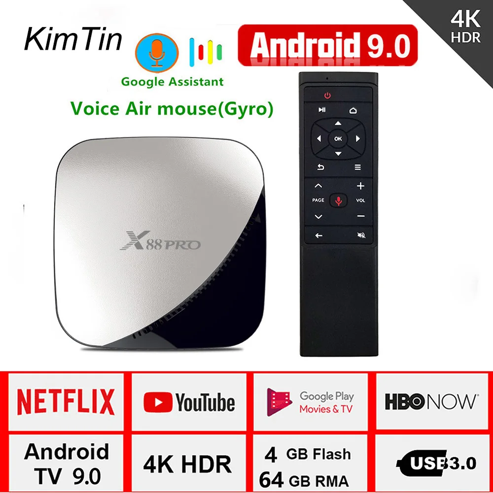 ТВ-приставка Google Voice Android 9 0 X88 PRO 4 + 64 ГБ Rockchip | Электроника