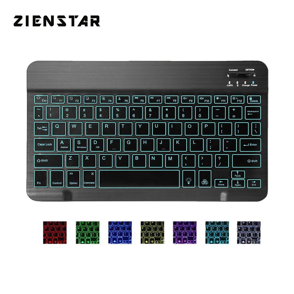 Zienstar 10 дюймов алюминиевый Беспроводной клавиатура Bluetooth With7 Цвета с подсветкой
