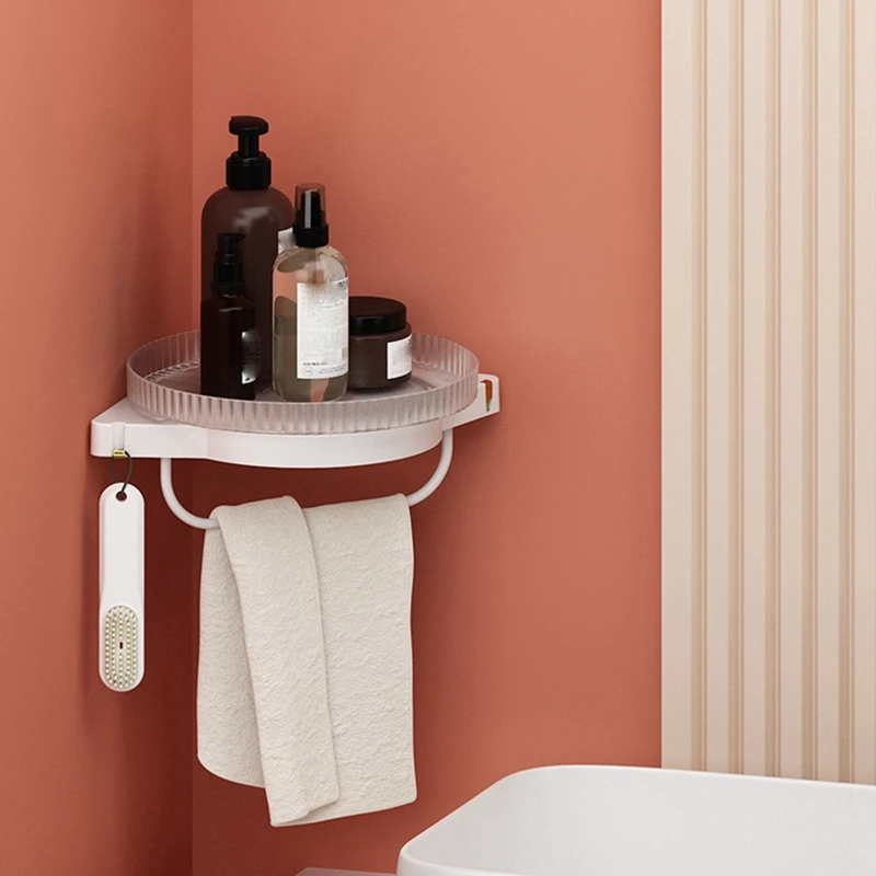 

Bathroom Storage Rack Punch-Free Single Layer Triple-Cornered Wall Mounted Storage Shelf for Bathroom Kitchen Bedroom