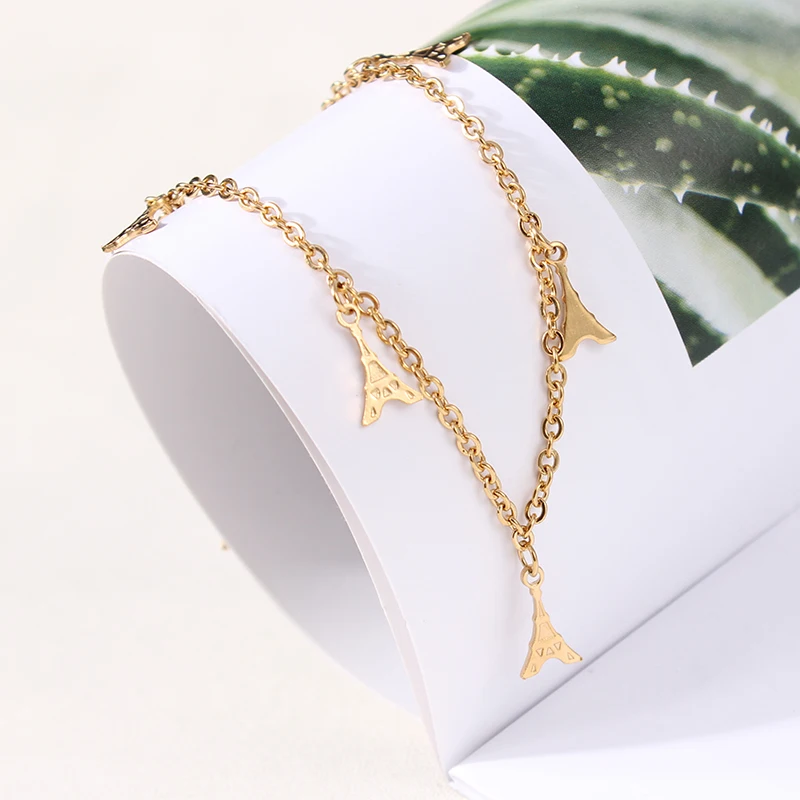 Stainless Steel Gold Eiffel Tower Ankle Bracelets Simple Link Chain Charm Anklet Enkelbandje Accesorios Mujer Dropshipping | Украшения и