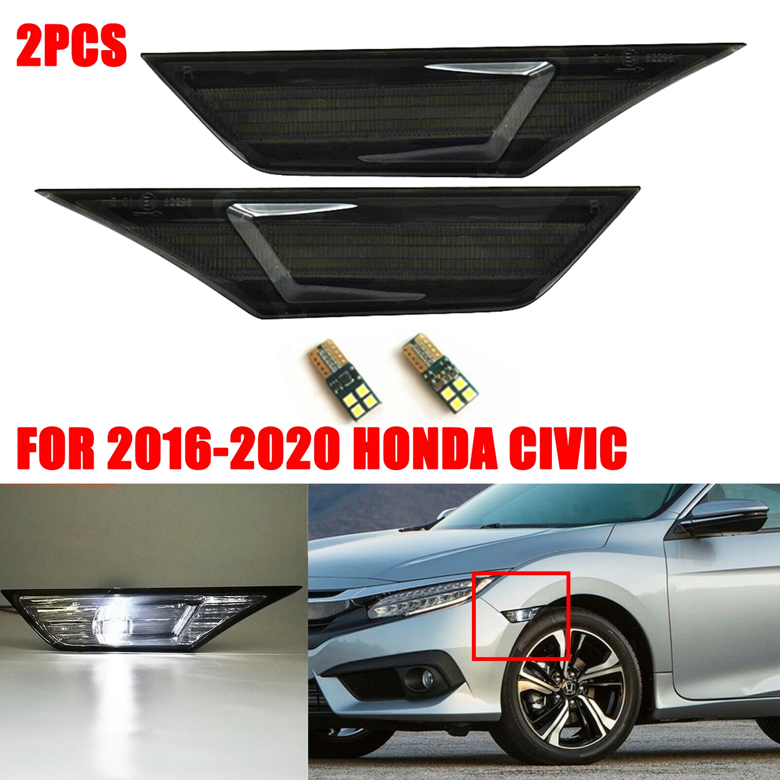 

Для 2016-2019 Honda Civic Sedan купе, хэтчбек дымчатый габаритный фонарь поворотного сигнала Светодиодный Ной лампой для автомобиля