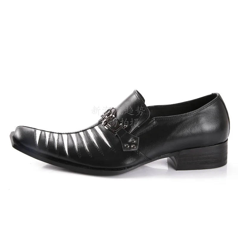 

Christia Bella British Style Large Size Man Square Toe Buckle Shoes Real Leather Male Business Party Shoes Men's Heighten Shoes