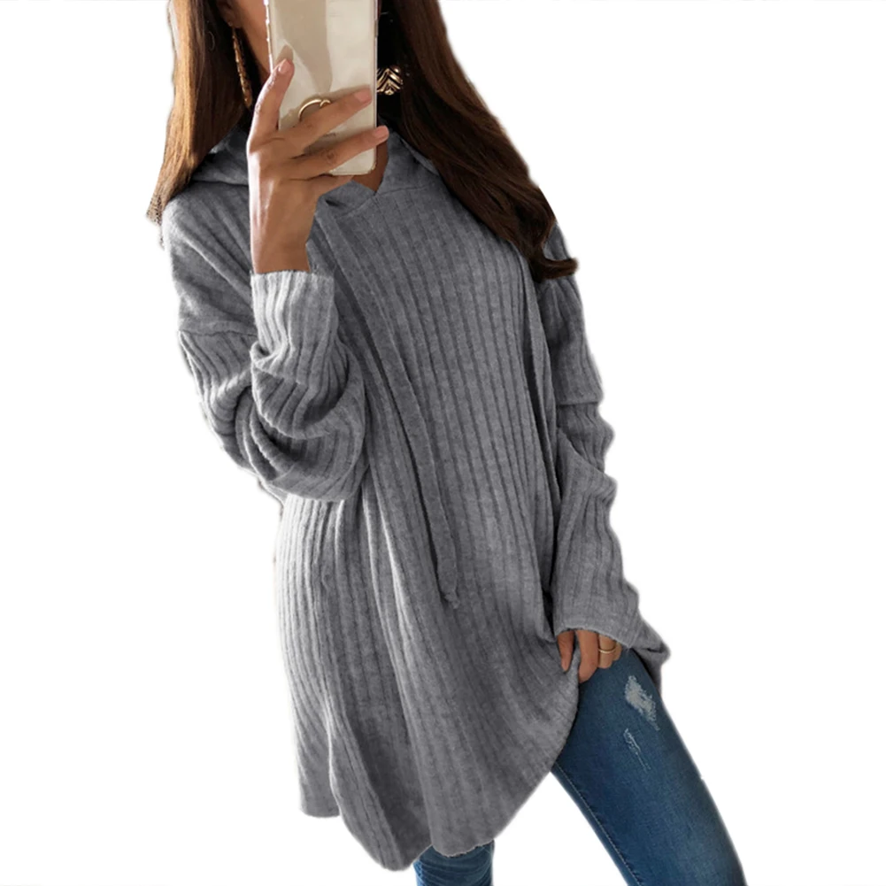 Plus Size Women Casual Solid Color Sweater Loose Hooded Pullover Tunic Top | Женская одежда