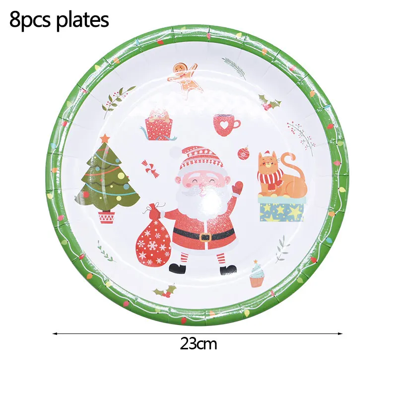 b01-8pcs plates Рождественский одноразовый набор посуды для вечеринки тарелки салфетки для стаканчиков бумажные соломинки Ножи Ложки Набор вилок Новогоднее украшение - Цвет: b01-8pcs plates