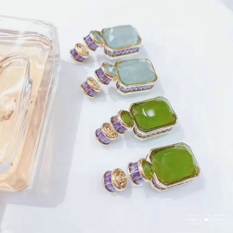 

Bilincolor Green Cubic Zirconia Luxury Simple Wedding Luxury Earring for Women