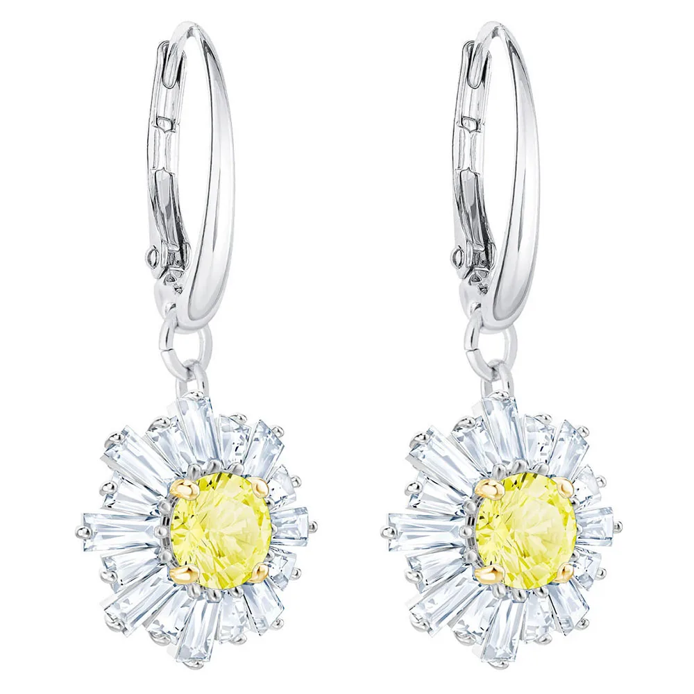 

SWA New SUNSHINE Pierced Earrings Elegant Lady Shiny Yellow Gem Send Mom Girlfriend Luxury Jewelry Gift Unique Retro