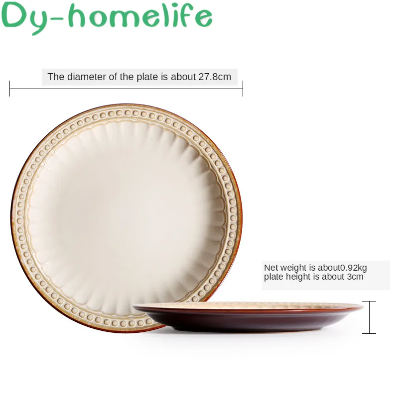 

Ceramic Tableware Creative European-Style Retro Relief Restaurant Kitchen Household Western Dish Salad Bowl Mug