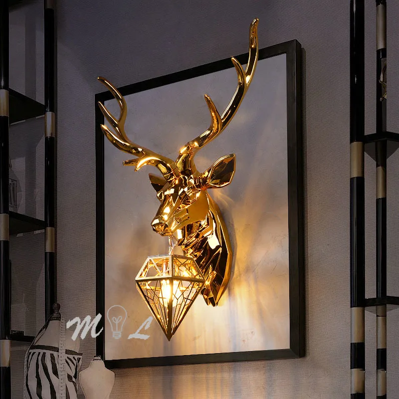 Современная настенная лампа с рогами светильник оленем креативные настенные