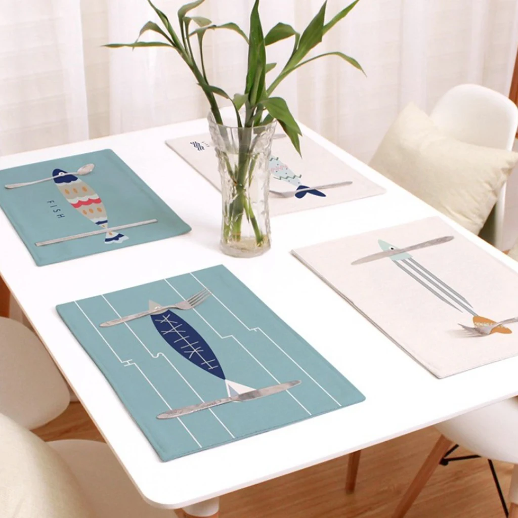 1 шт. хлопковое белье средиземноморский рисунок рыбы Настольный коврик