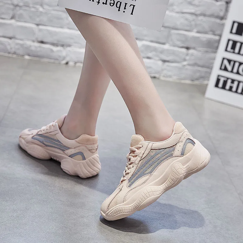Krasovki Genuines Sneakers Women Thick Bottom Fashion Dropshipping Autumn Spring Breathable Bling Mesh Leisure Solid Shoes | Обувь