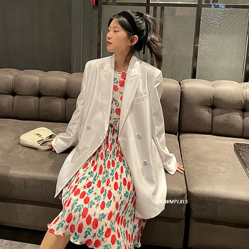 

White Minimalism Spring New Women's Jacket Offical Lady Solid Lapel Single Button Loose Female Coat Causal Blazer Women