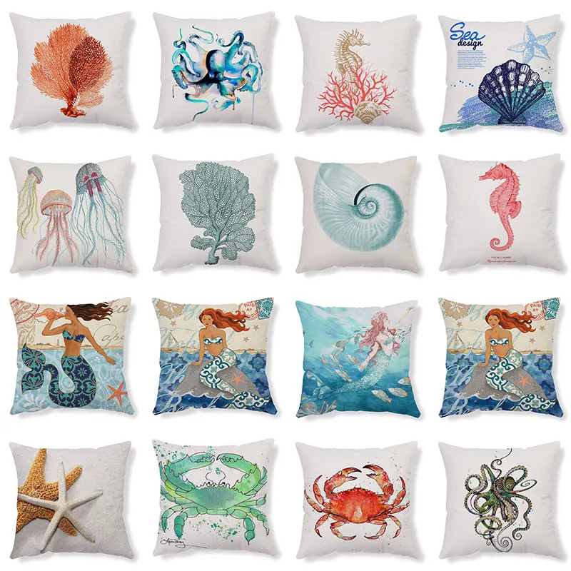 

Pillowcase sofa cushion cover decoration linen decorative pillow marine pattern sofa throw pillow cover anchor pillow cover