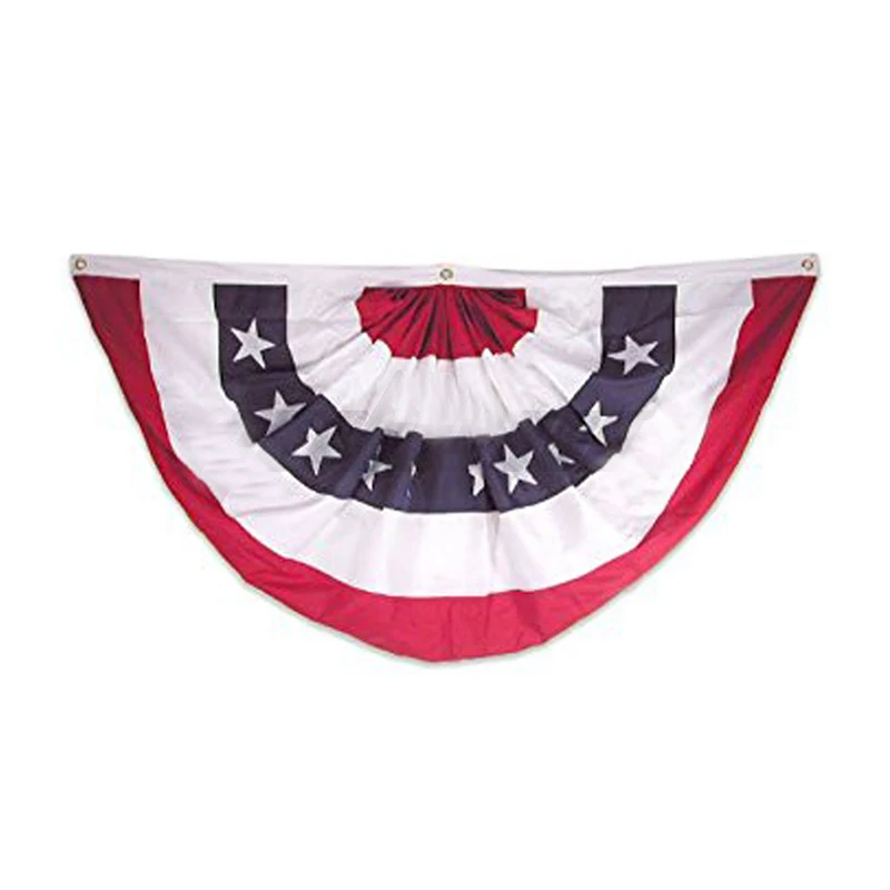 

Newly American Flag Bunting Patriotic Pleated Half Fan Flag USA Porch Red White and Blue Bunting for 4th of July 45x90cm MK