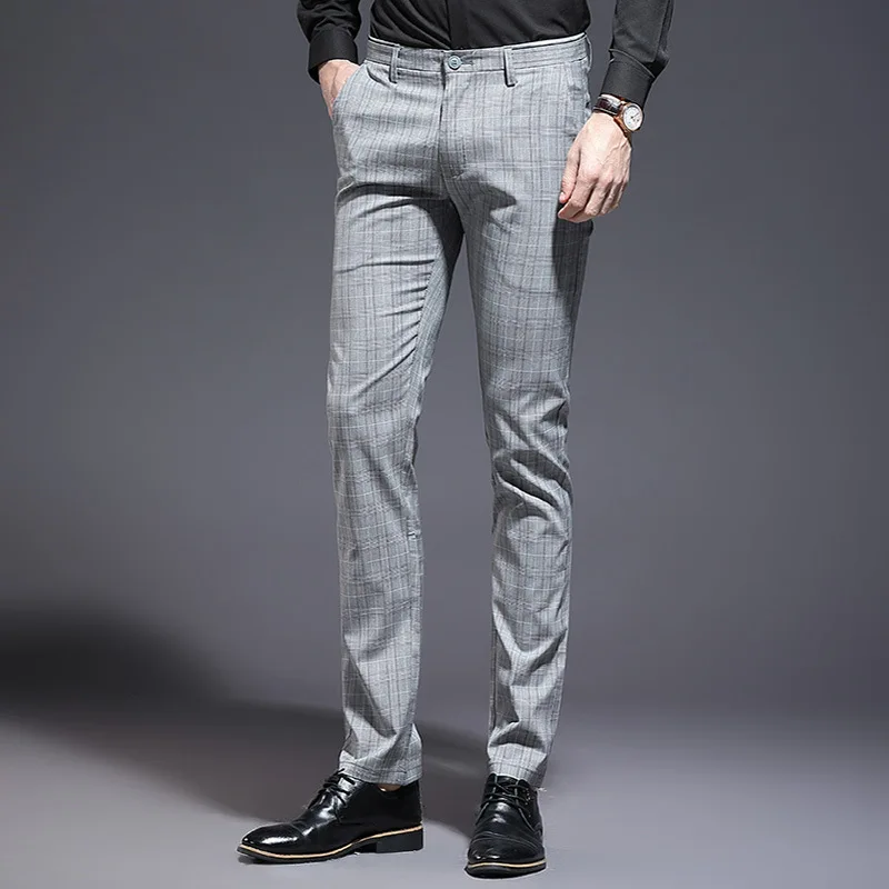 

Fashion Men's Pants Gray Check Men's Suit Pants Summer Thin Section Men's Business Casual Pants Fashion Men's Trousers