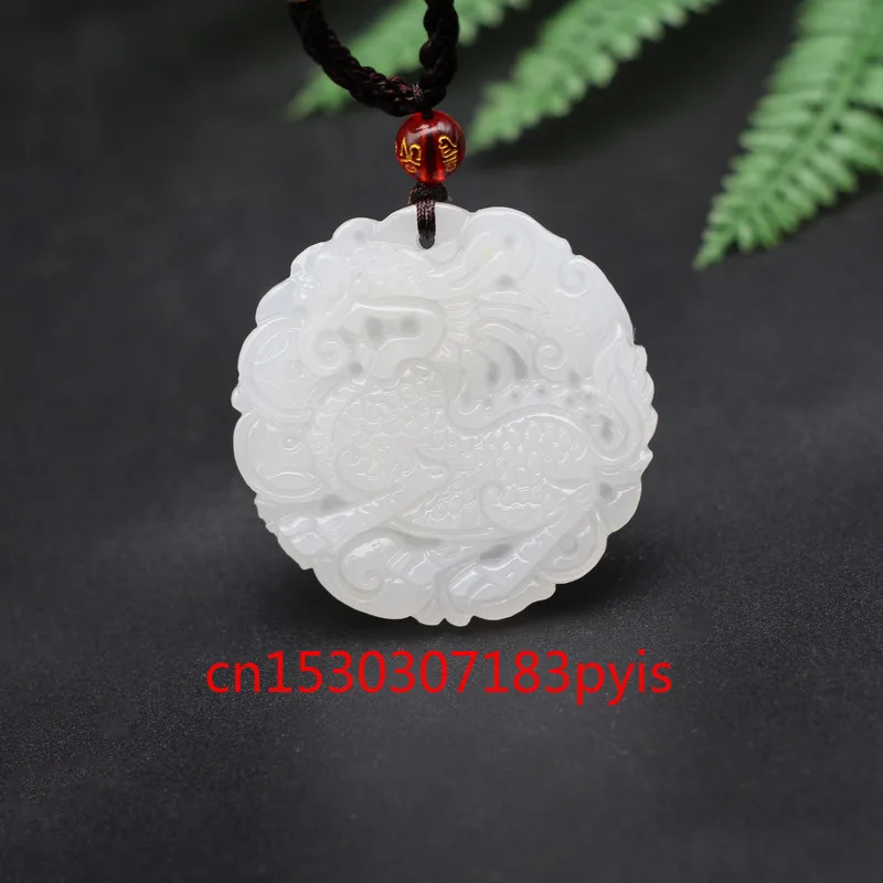 

Natural White Jade Kirin Dragon Pendant Necklace Chinese Hand-Carved Charm Jewelry Fashion Amulet Accessories for Men Women Gift
