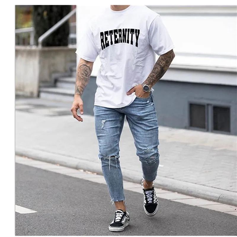 Новинка 2020 мужские однотонные джинсы модные винтажные джинсовые узкие брюки