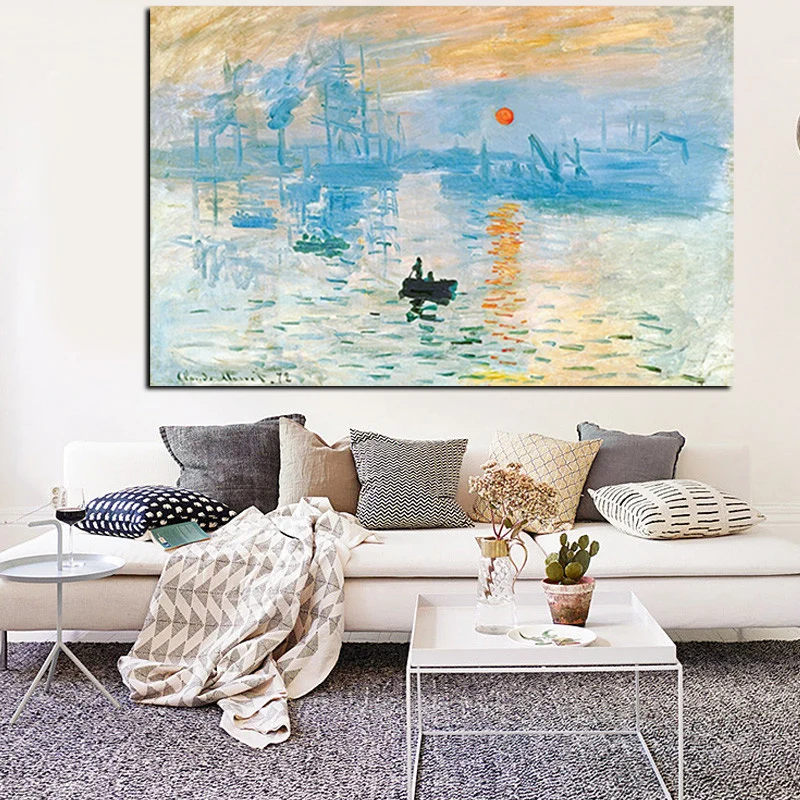 

Claude Monet Impression Sunrise Famous Landscape Oil Painting on Canvas Art Poster Print Wall Picture for Living Room Cuadros