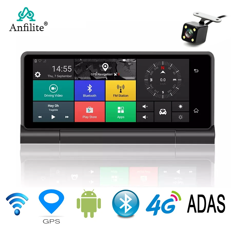 Автомобильный видеорегистратор Anfilite 4G 6 86 &quotAndroid ADAS Bluetooth Full HD 1080P с gps