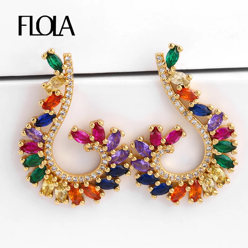 Женские радужные серьги-гвоздики FLOLA с разноцветными камнями большие массивные