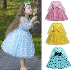 Демисезонное платье принцессы с рукавом лотоса для девочек, бальное платье в горошек с бантом для детей, одежда для дня рождения для детей