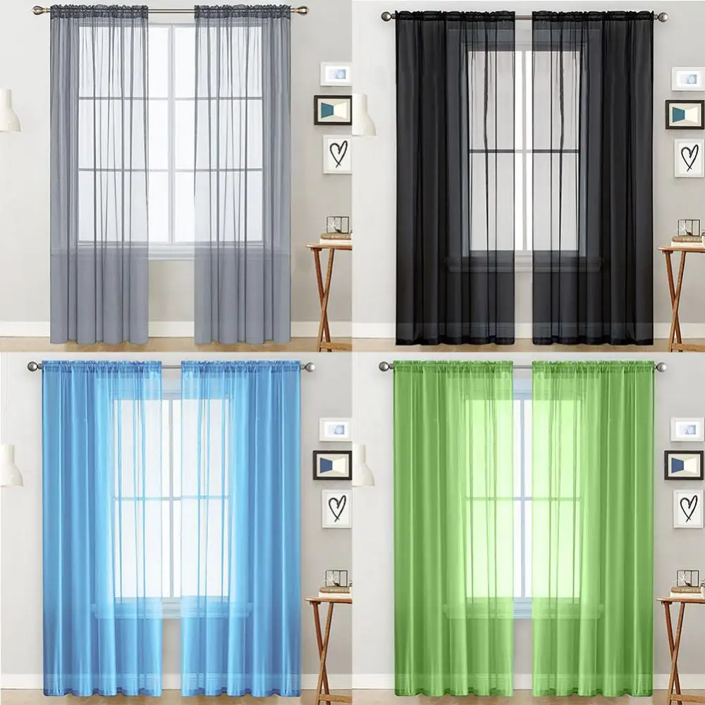 

Solid Voile Window Curtains Sheer Door Drape Transparent Tulle Panel For Home Decor Living Room Bedroom Kitchen