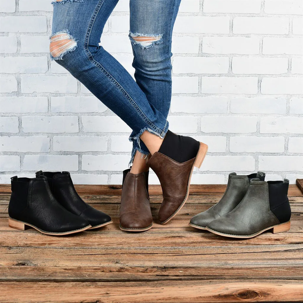 Модные женские короткие ботиночки на квадратном каблуке без шнуровки хит продаж