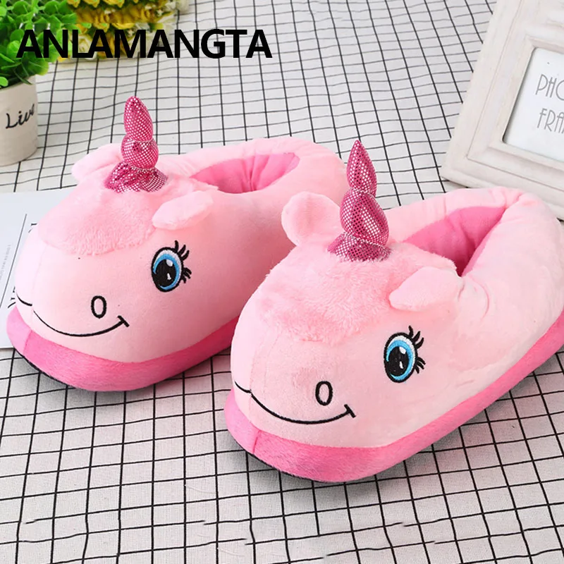 Милые зимние домашние тапочки Chausson Licorne Розовая обувь женские с единорогом Pantuflas