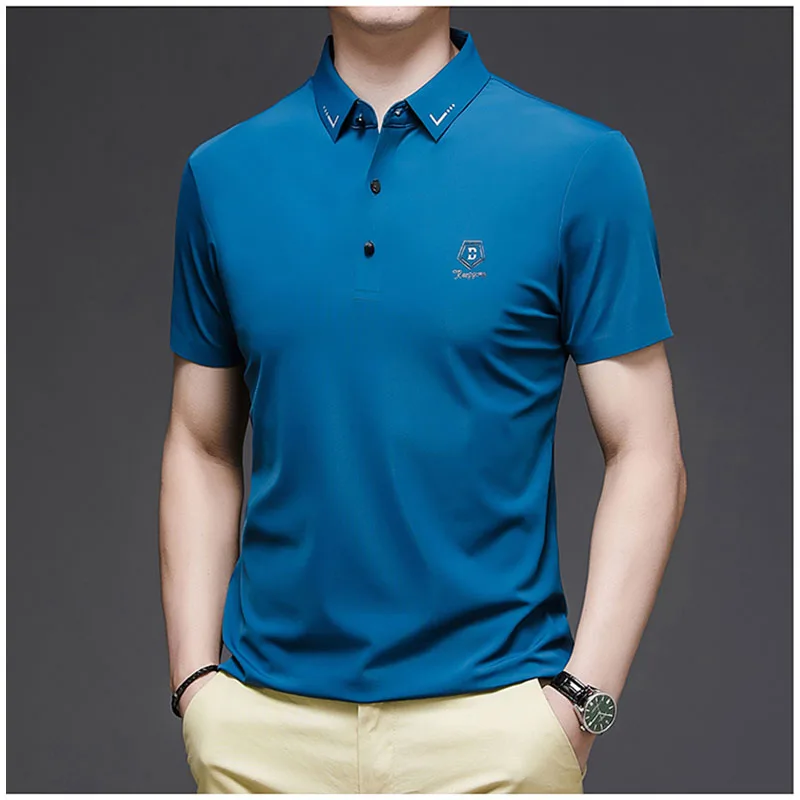 

New summer print business polo shirt Breathable Slim men print business Solid Business Casual Mens Clothing