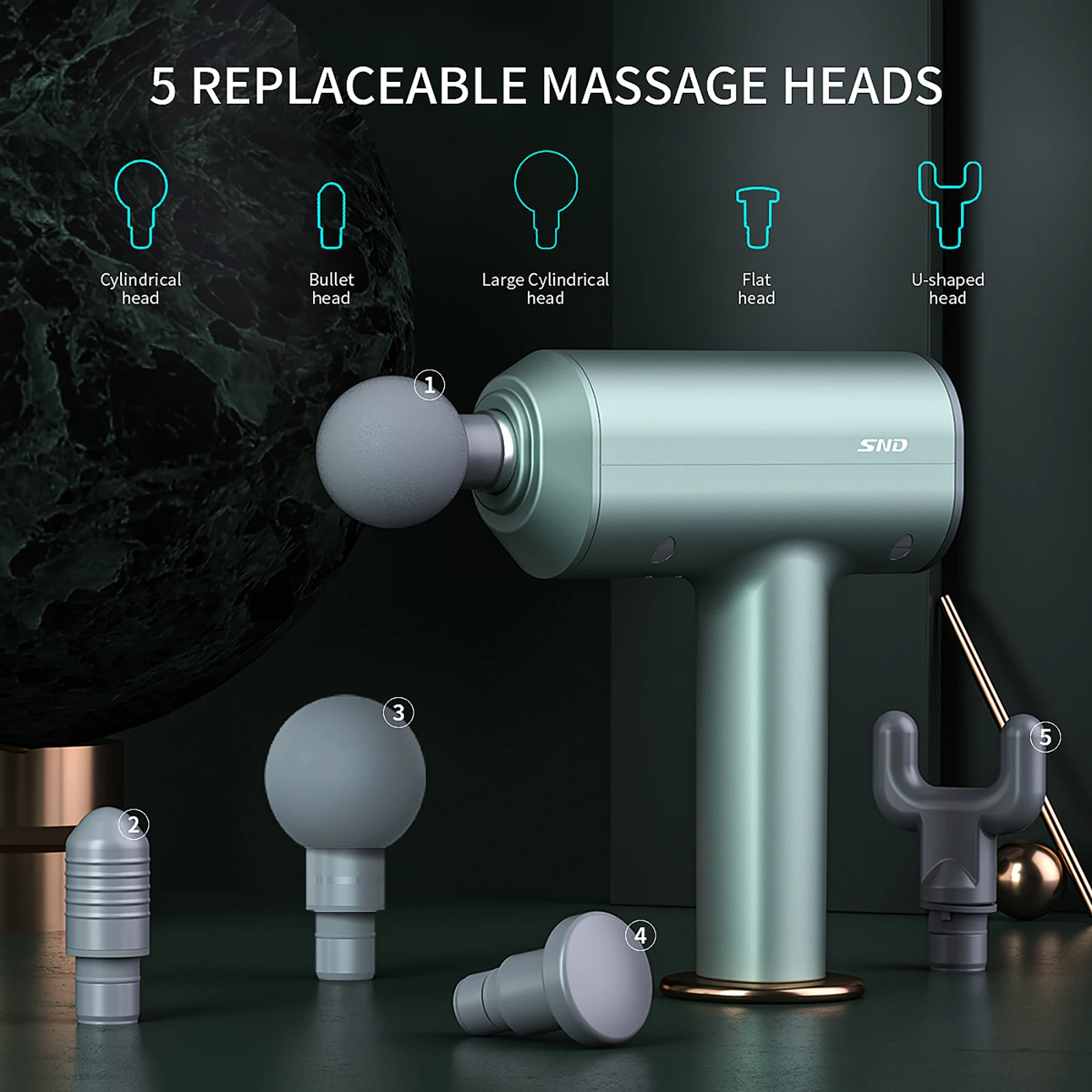 

SND Mini Massage Gun,Deep Tissue Muscle Messager 5 Mode Electric Back Neck Massager for Pain Relief Body Relaxion with 5 Heads