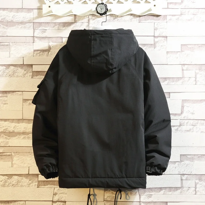 2021 winter new Japanese frock coat for young men,  hooded cotton coat, casual solid color thick coat for men