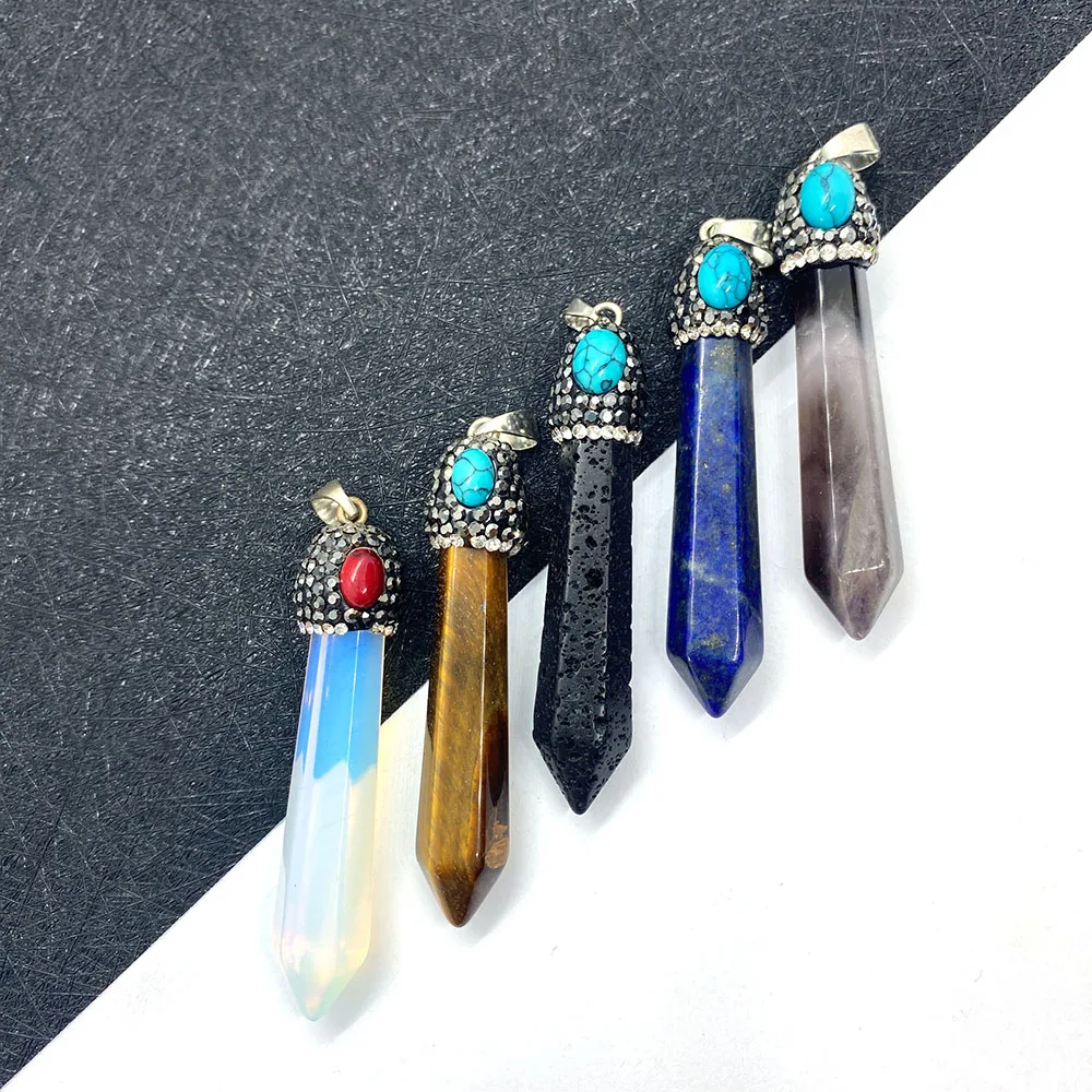 

Natural Stone, Exquisite Polygonal Semi-precious Stones Pendant for DIY Fashion Jewelry Making Necklace Bracelet, Size 10x58mm