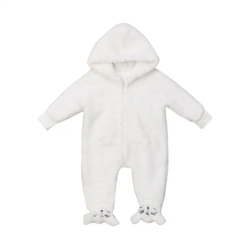 Goocheer Autumn Hooded Long Sleeve Jumpsuit Foot Solid White Pocket Boys Girls Clothing Outfits Clothes Newborn Baby Romper |