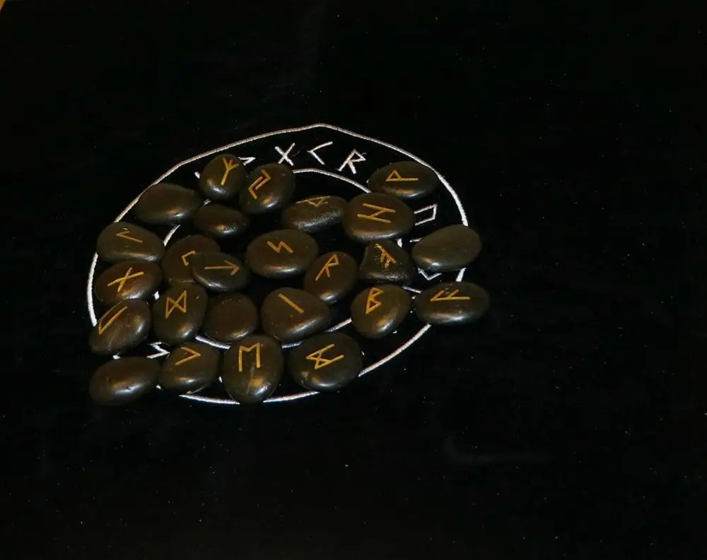 25 шт./компл. гравировкой Riverstones Руна викингов камни комплект ювелирных изделий резные чёрного цвета Настольная игра Гадания и предсказания астрологии алтарь амулет знак