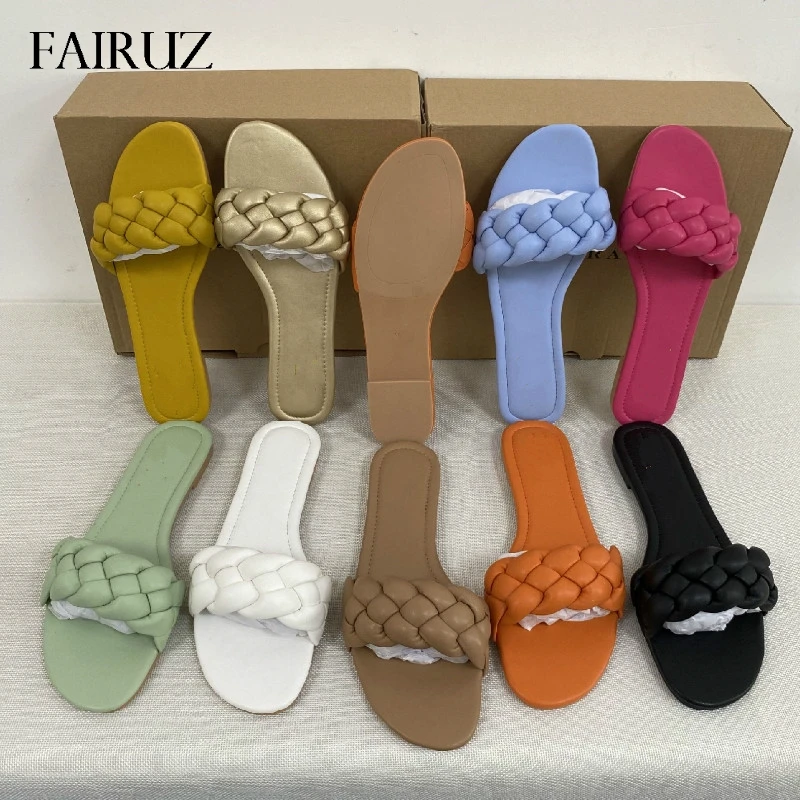 

Summer Sandals New 2021 Flat Bottom Fashion Women Slides Big Size 36-41 Slip on Sandals Woman Outside Beach Flat Designer Shoes
