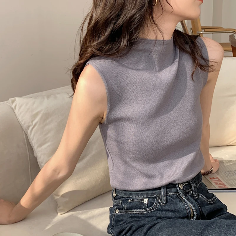 

Women camisole Blouse Sleeveless Slim Top Female sleveless t-shirt Vest Casual Camis Sexy Knitted Top Summer Turtleneck Tank top